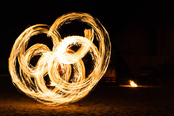istock Man Fire Show on the beach 475124990