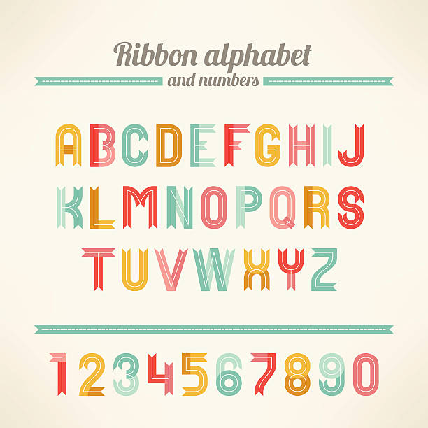 band lateinischen alphabets und ziffern - ribbon typescript letter vector stock-grafiken, -clipart, -cartoons und -symbole