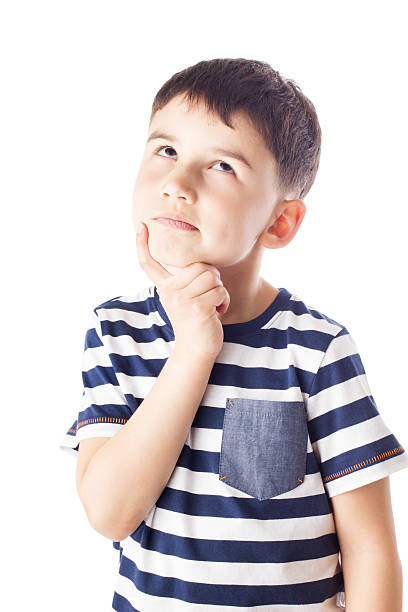 istock Thoughtful boy with finger on chin 475130300