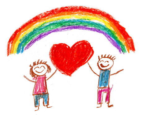 Children with heart and rainbow.