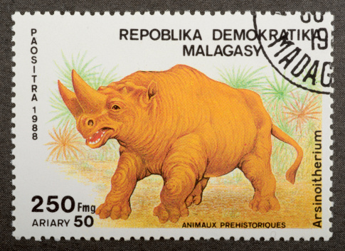MALAYSIA - CIRCA 1988: A stamp printed in the MALAYSIA, shows dinosaurs, circa 1988