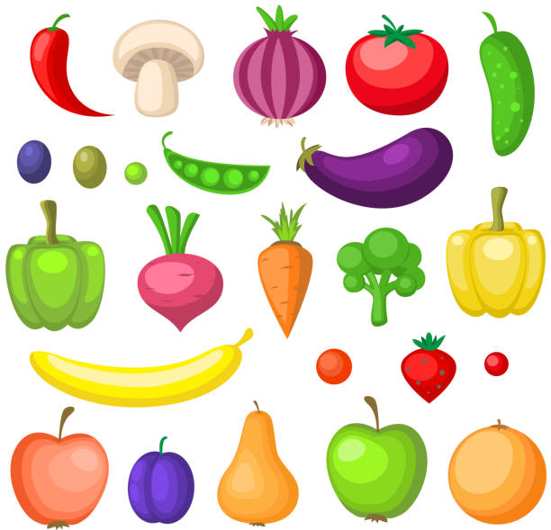 Fruits and vegetables icons Set of vector fruits and vegetables icons empire apple stock illustrations