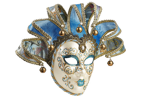 istock Isolated Blue Venetian mask on a blue  background 475134180