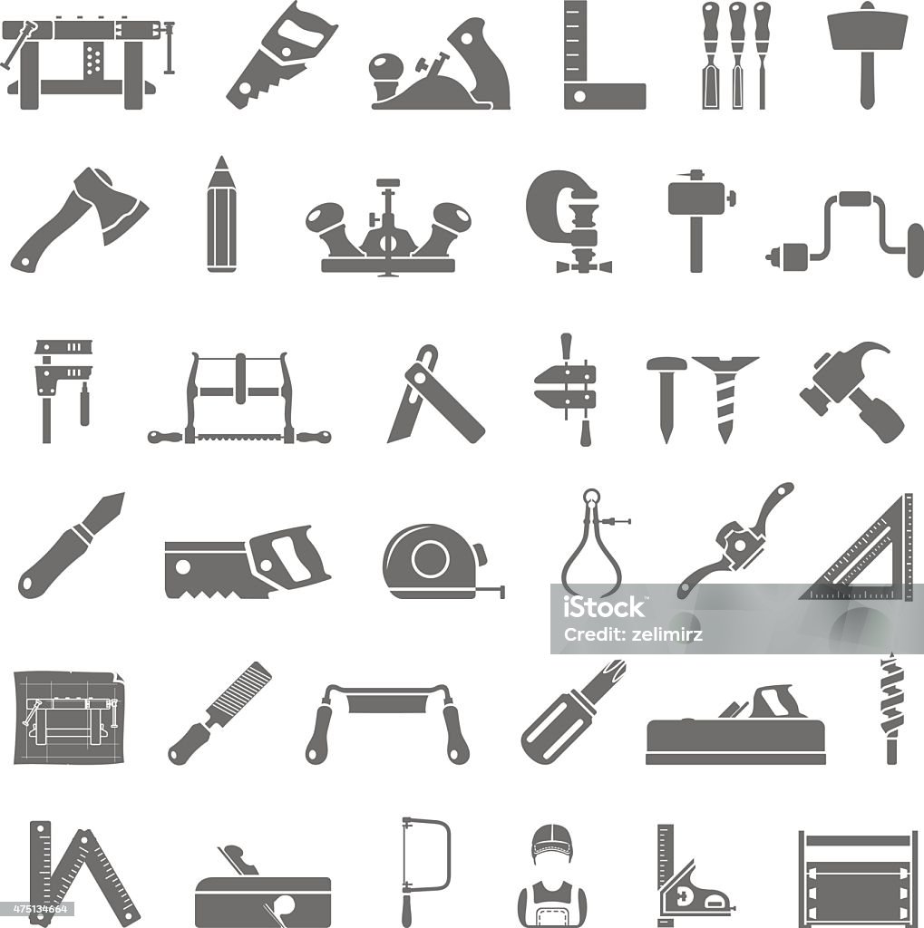 Black Icons - Traditional Woodworking Traditional woodworking tools Carpenter stock vector