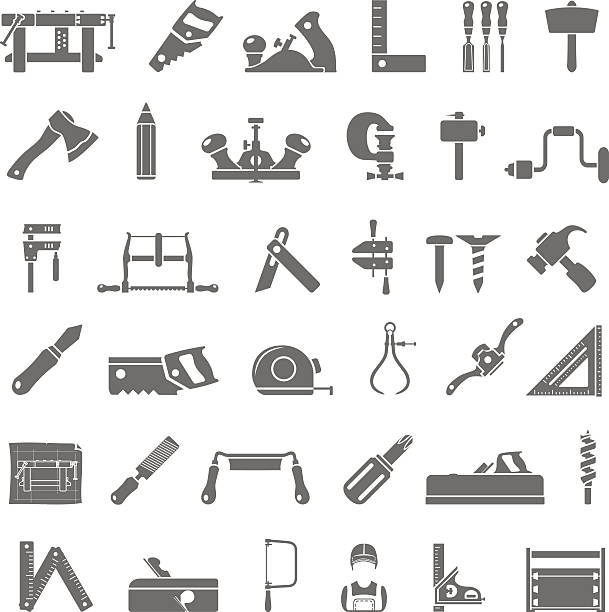 Black Icons - Traditional Woodworking vector art illustration