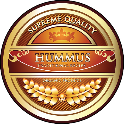Traditional hummus gold label with a laurel.