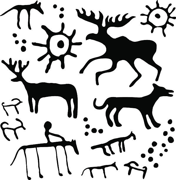 ilustrações, clipart, desenhos animados e ícones de conjunto de vetor de caverna - cave painting aborigine ancient caveman