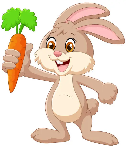 Vector illustration of Cartoon happy rabbit holding carrot