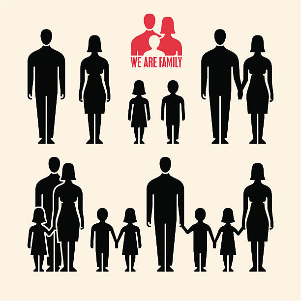 ilustraciones, imágenes clip art, dibujos animados e iconos de stock de iconos de familiares.   iconos de personas. - holding hands child silhouette family