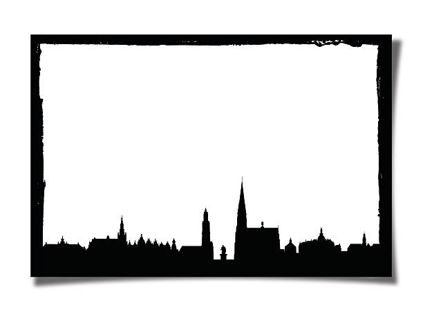 istock Grunge Photo Frame With  Silhouette of  Antwerp 475140144