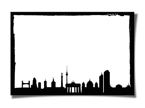 Grunge and Blank Photo Frame With Silhouette of Berlin