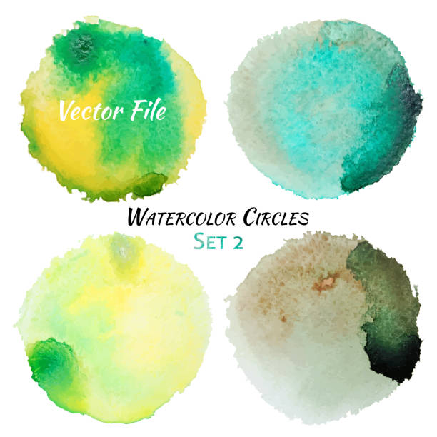 水彩緑と黄色のベクトルカラフルなサークルセット - set blue brown green点のイラスト素材／クリップアート素材／マンガ素材／アイコン素材