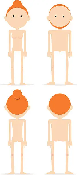 Vector illustration of Ginger nudist couple viewed from the front and back