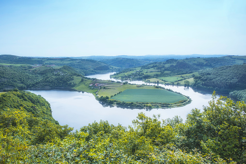 View of oxbow on River Loire from a famous viewing point called the Col d'Ane (the donkey's summit)