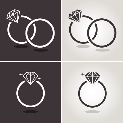 Vector of black and white Diamond Ring Symbol set.