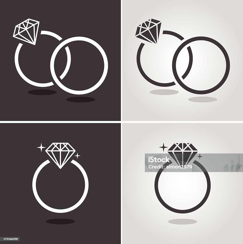 Diamond Ring Symbol Vector of black and white Diamond Ring Symbol set. Wedding Ring stock vector