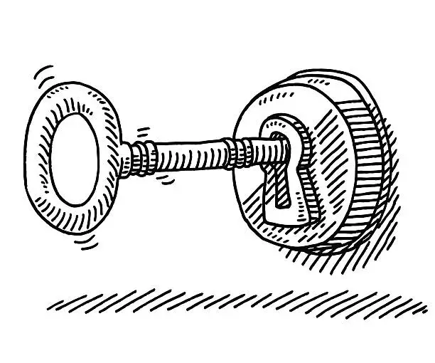 Vector illustration of Turning A Key In The Keyhole Drawing