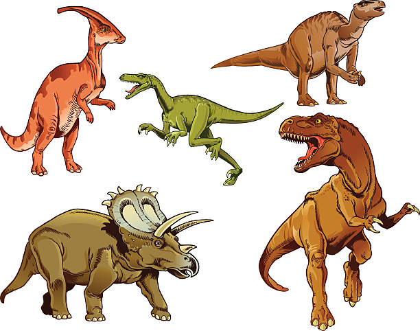 ilustraciones, imágenes clip art, dibujos animados e iconos de stock de dinosaurus de imágenes en color - dinosaurio