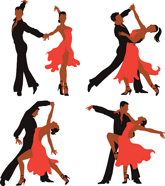 ilustraciones, imágenes clip art, dibujos animados e iconos de stock de pareja de baile latino juego de color - samba dancing