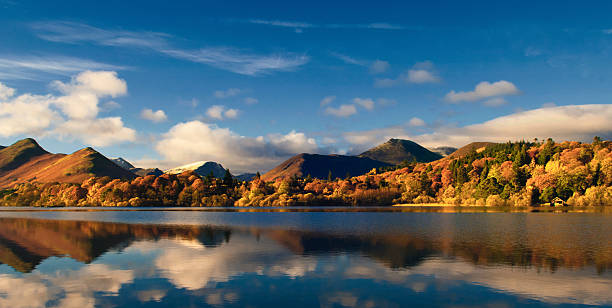 Autumn on Derwentwater Autumn on Derwentwater in the English Lake District derwent water stock pictures, royalty-free photos & images