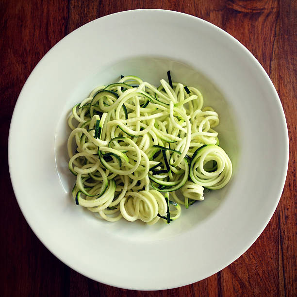 Zucchini pasta or zucchini noodles ready for eating