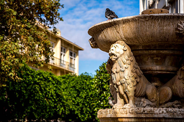 Cesena, Italy - June 3, 2021: Cesena, Emilia-Romagna, Italy: historic fountain in the castle square