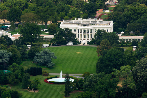 United States White House Building in Washington DC under blue sky stock photo