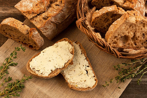 istock Tasty baguette  with cheese cream 475182936