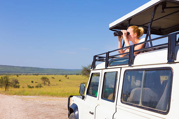 istock Woman on safari looking through binoculars. 475183050