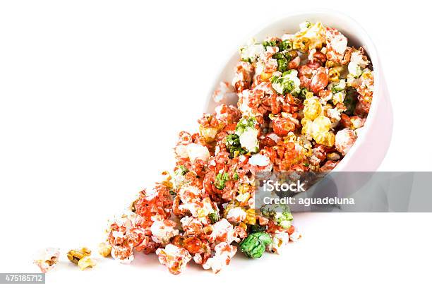 Spilling Colorful Sweet Popcorn Stock Photo - Download Image Now - 2015, Appetizer, Bowl