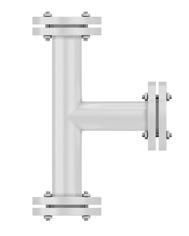 White T-branch gas pipeline element close-up on a white. 3d illustration.