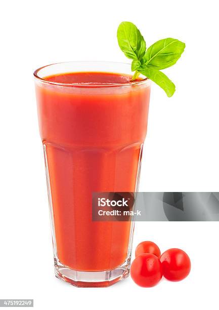 Tomato Juice Stock Photo - Download Image Now - Basil, Color Image, Cut Out