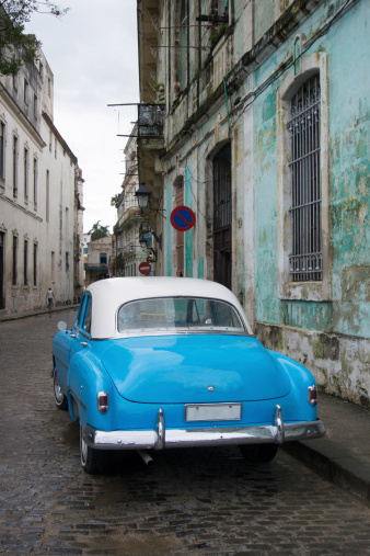 Long view of an old street in Havana, Cuba.