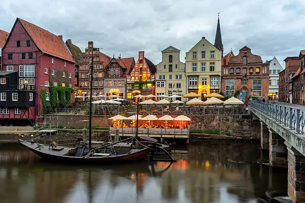 Historic old city of Luneburg at evening
