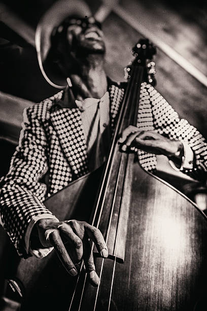 Jazz Musician on bass during a jazz concert artist photos stock pictures, royalty-free photos & images