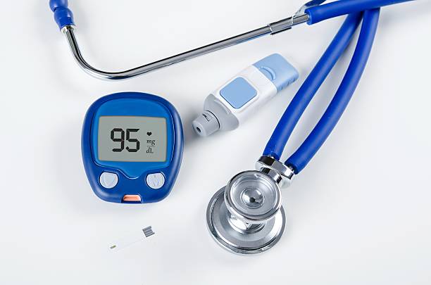 istock Diabetic test kit and stethoscope on white background 475194260