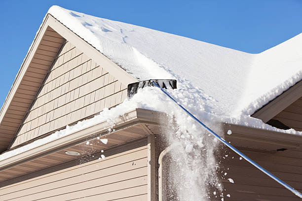 Roof Rake Removing Winter Snow Stock Photo - Download Image Now - Rooftop, Snow, Removing - iStock