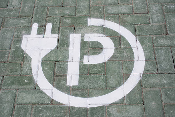 istock Parking floor Sign for reserved Recharging spot 475197915