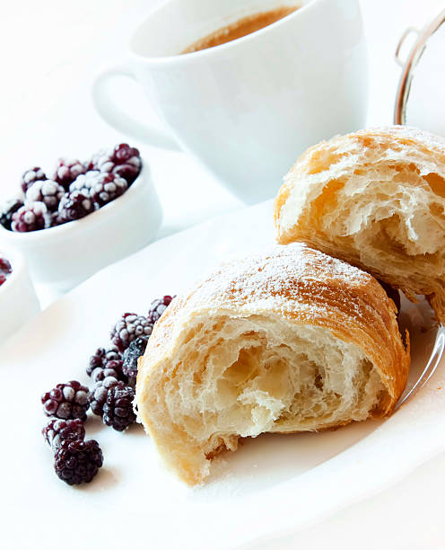 Fresh Croissants with Blackberries and Coffee