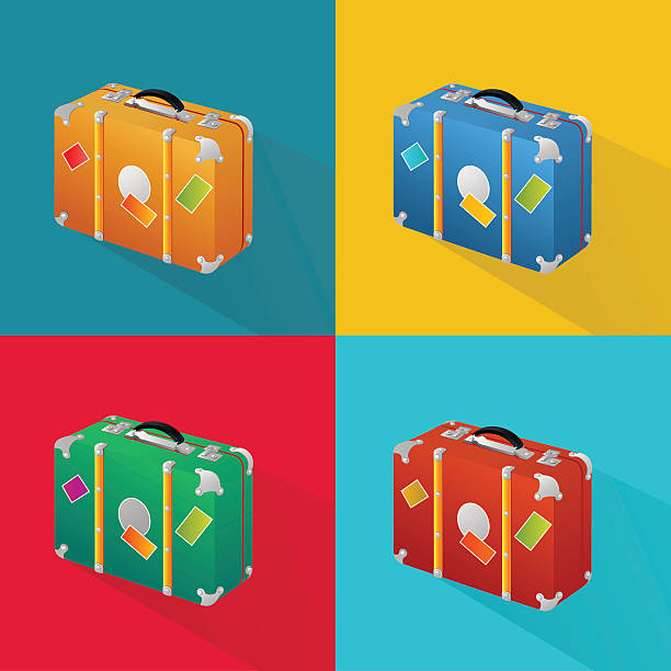 Isometric icon of suitcase in four colors vector art illustration