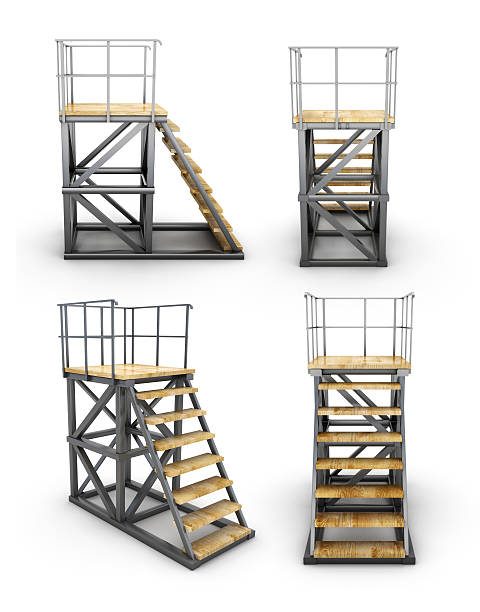 istock Stairways to access the ramp with different angles 475200274