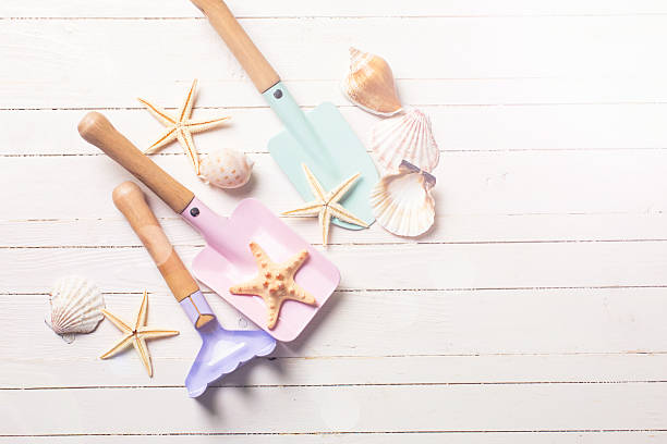 istock Kids garden tools and sea object 475200696