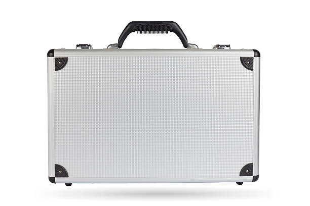istock Silver steel suitcase isolated on white background. 475201208