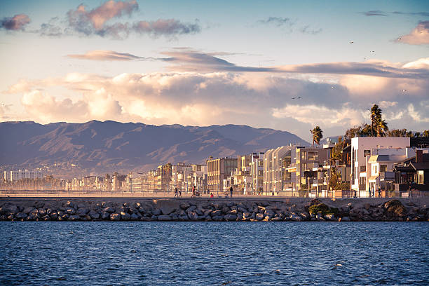 Marina Del Rey, Venice & Santa Monica Mountains Before Sunset stock photo