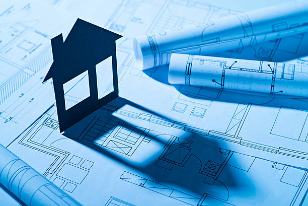 House and building plans stock photo