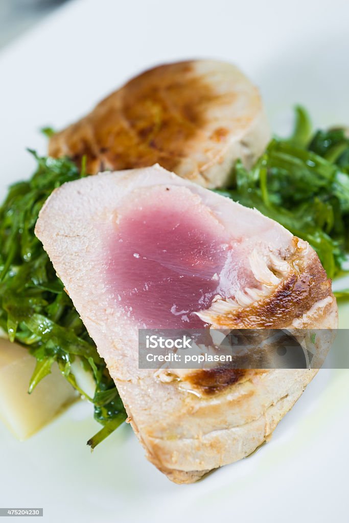 Grilled tuna with rucola, close up 2015 Stock Photo