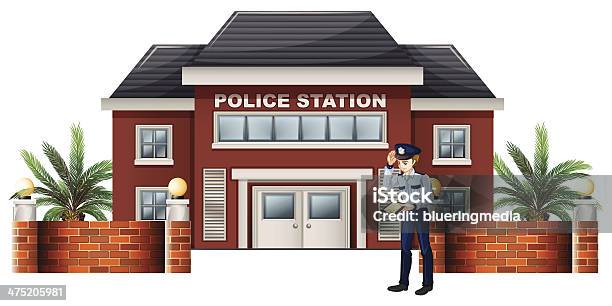 Polícia Fora Da Esquadra De Polícia - Arte vetorial de stock e mais imagens de Esquadra de Polícia - Esquadra de Polícia, Força policial, Adulto