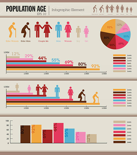Population Age infographic Population age statistics infographic vector demographics infographics stock illustrations