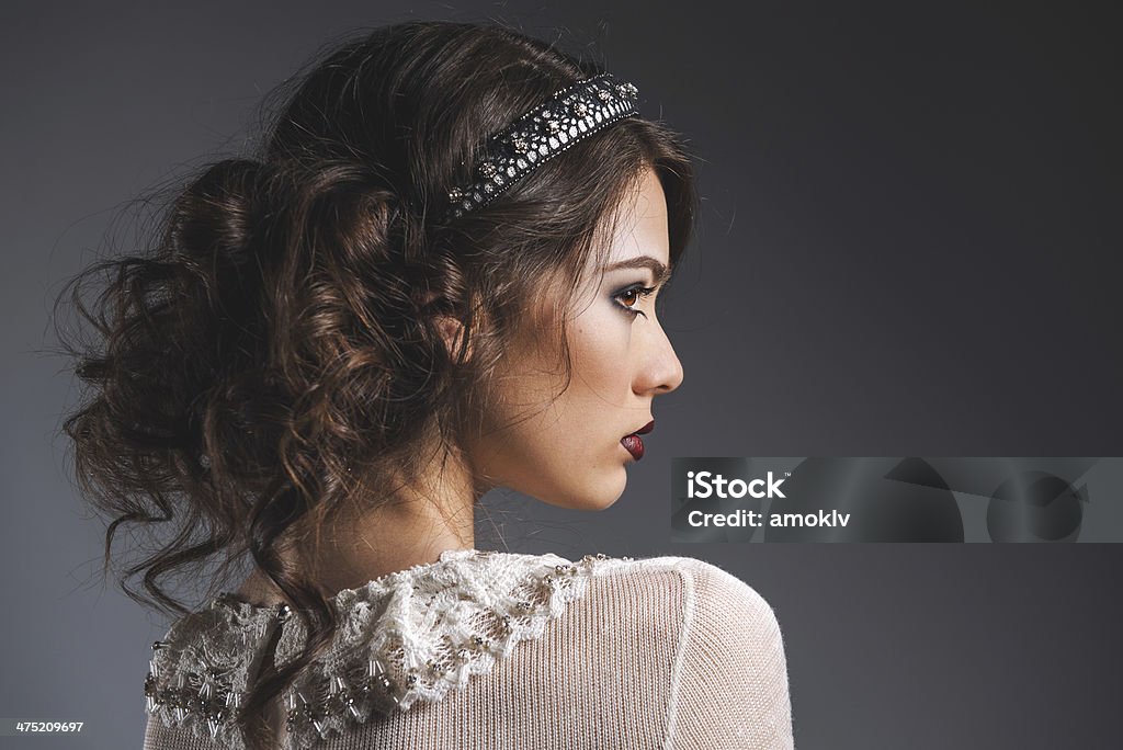 Young lady Profile of gorgeous young lady Headband Stock Photo