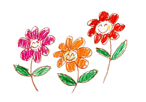 Crayon flowers vector art illustration